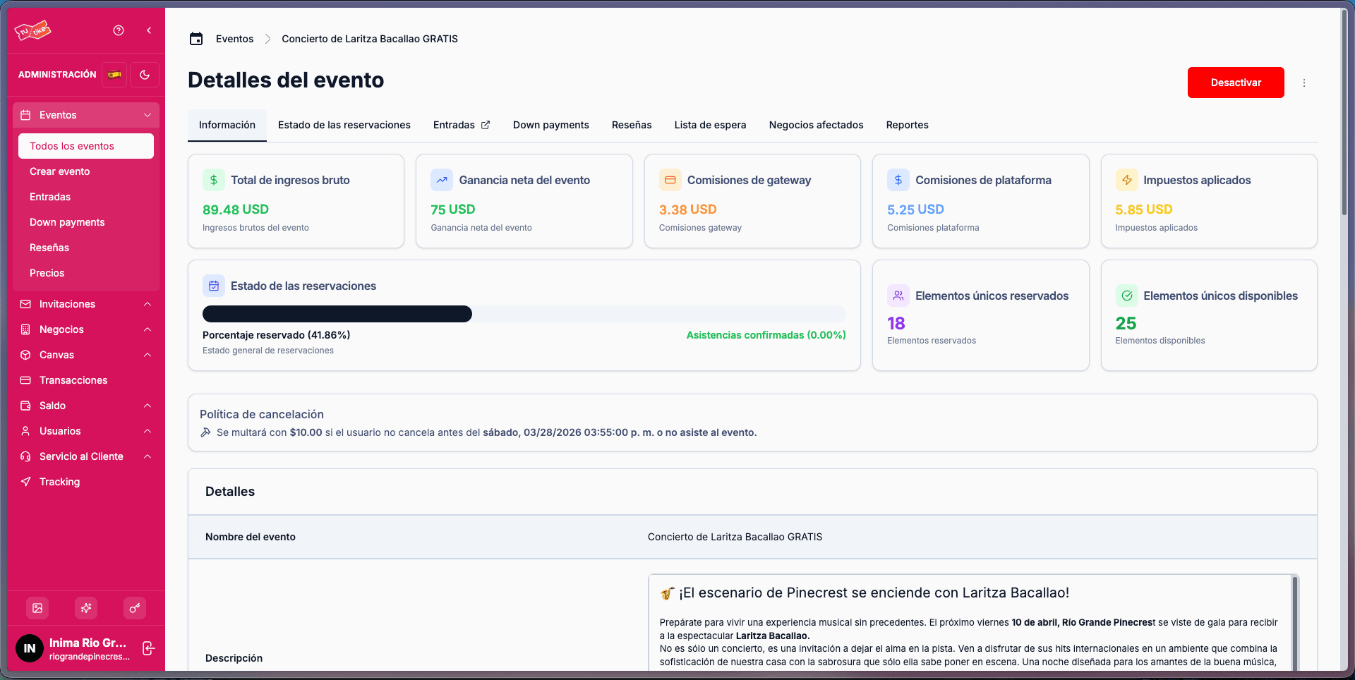Detalles del evento